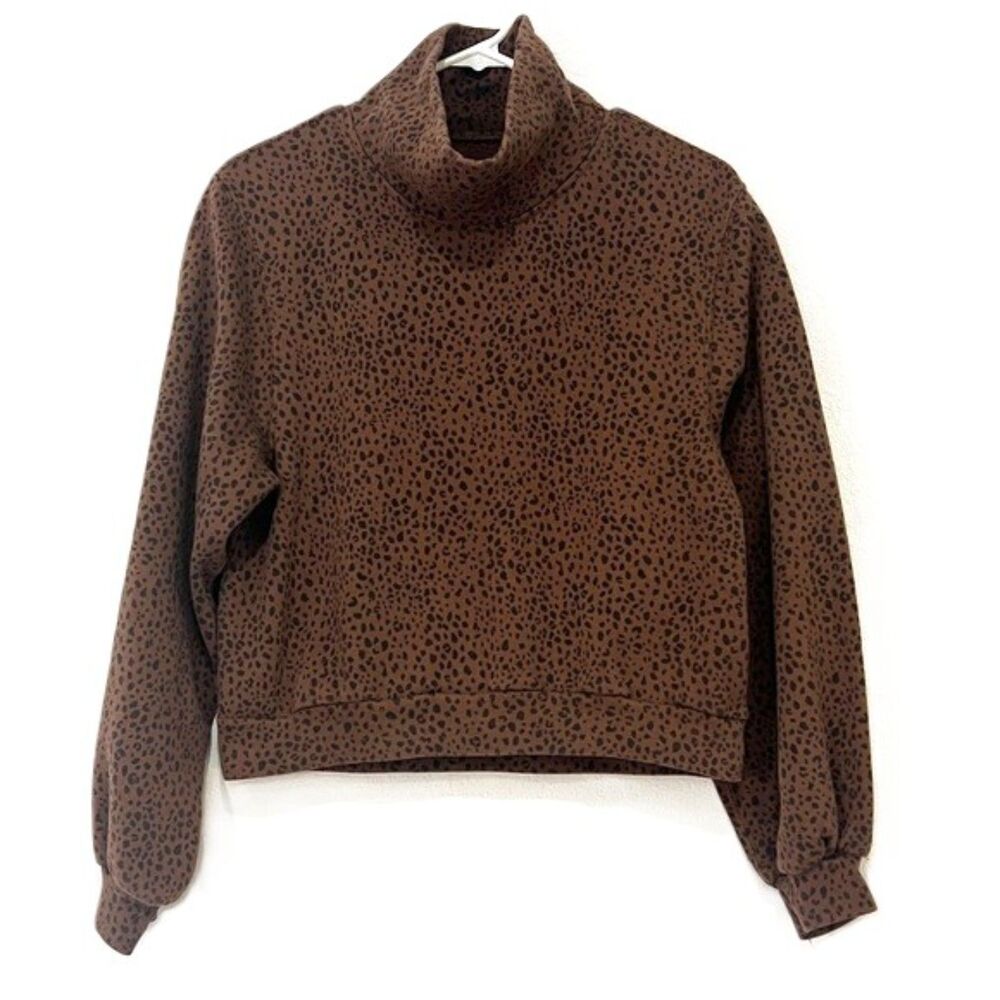 Abercrombie & Fitch Brown Turtleneck Cropped Leopard Print Sweatshirt Size XS